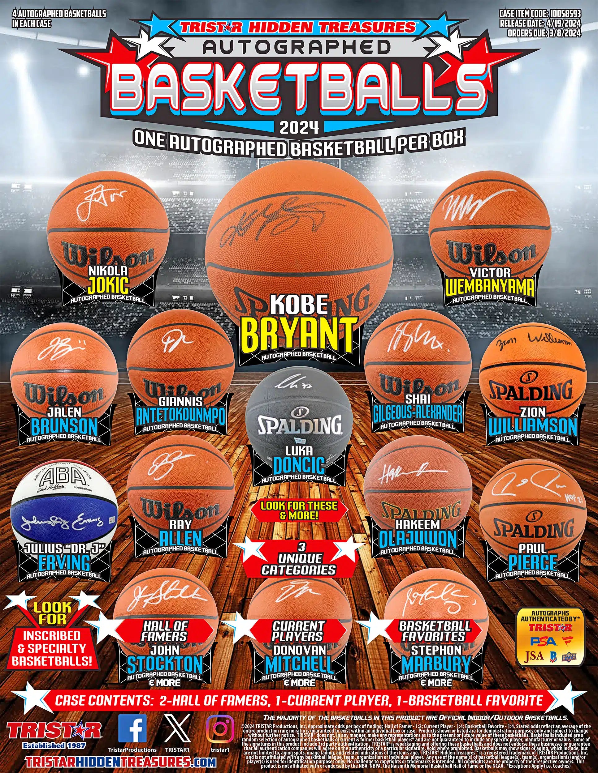 2024 TriStar Hidden Treasures Autographed Basketballs Hobby Box - Private NBA Break