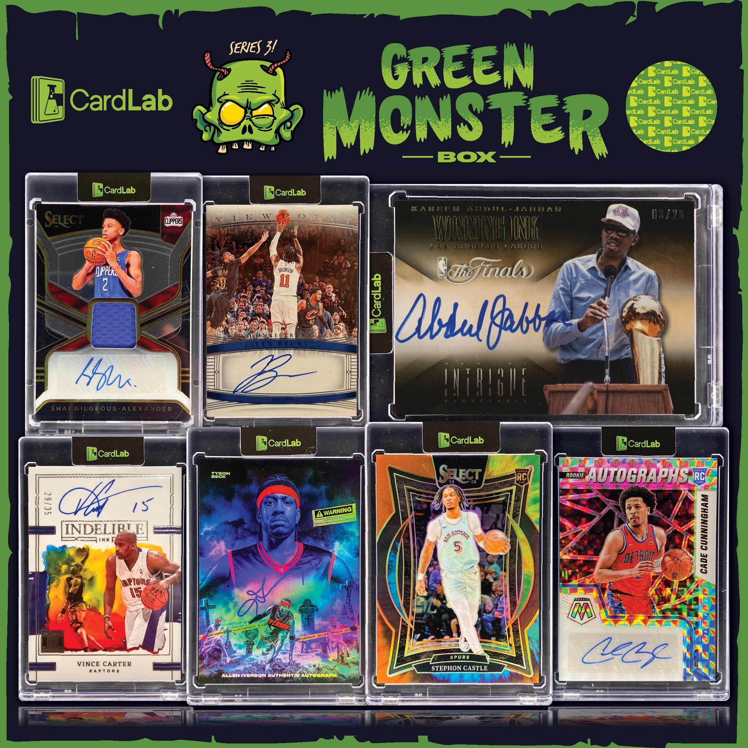 NEW RELEASE FULL CASE CARDLAB GREEN MONSTER SERIES 3!!!! HUGE CASE BREAK HUNTING SHAI, AI, CASTLE, KAREEM & MORE!!! - 30 SPOT RANDOM (5922)