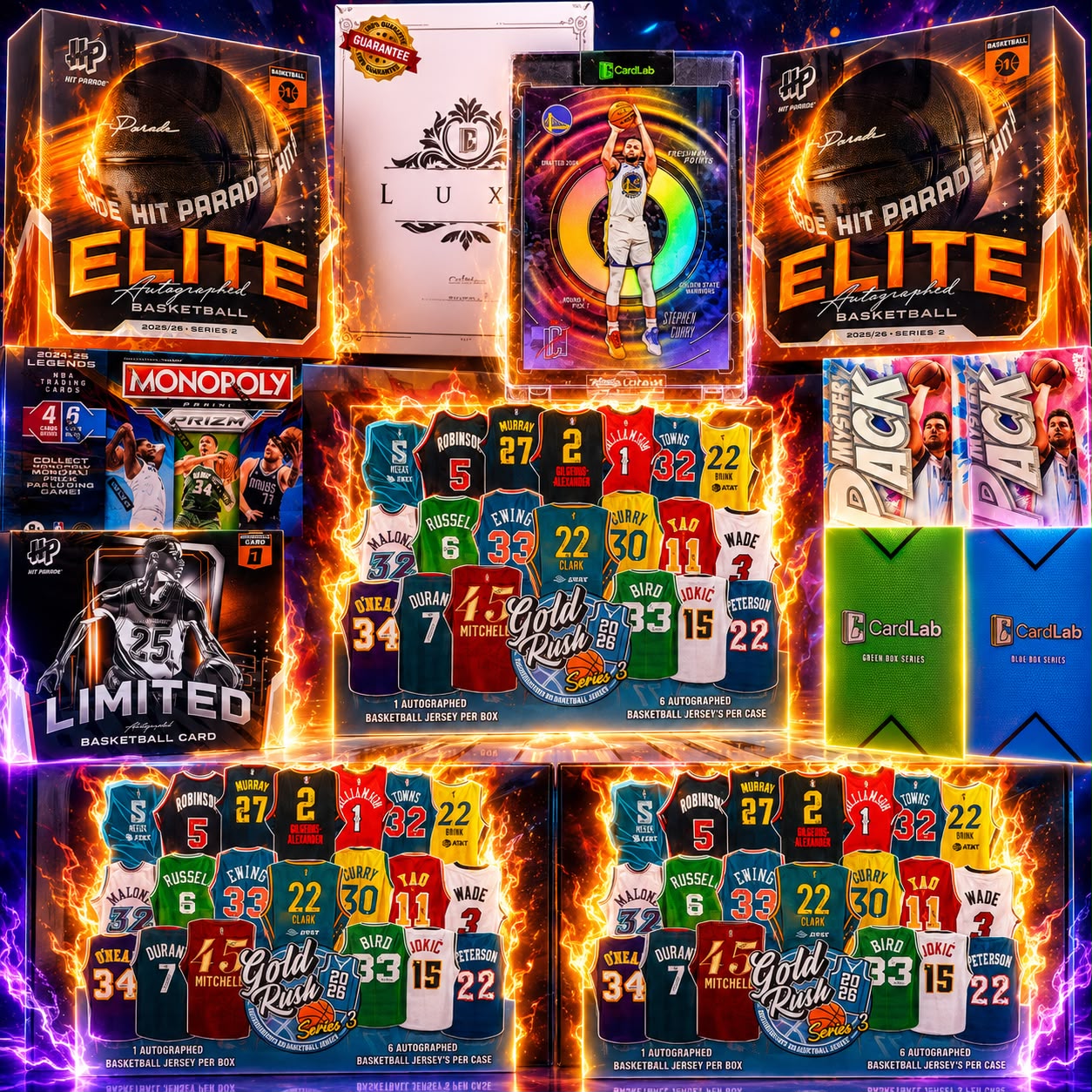 CURRY COOKS UP A MERCH MIXER!! GUARANTEED STEPH SHORT PRINT WITH HUGE MERCH CHASES OF WEMBY, SGA AND KOBE!! - 30 SPOT RANDOM (7020)