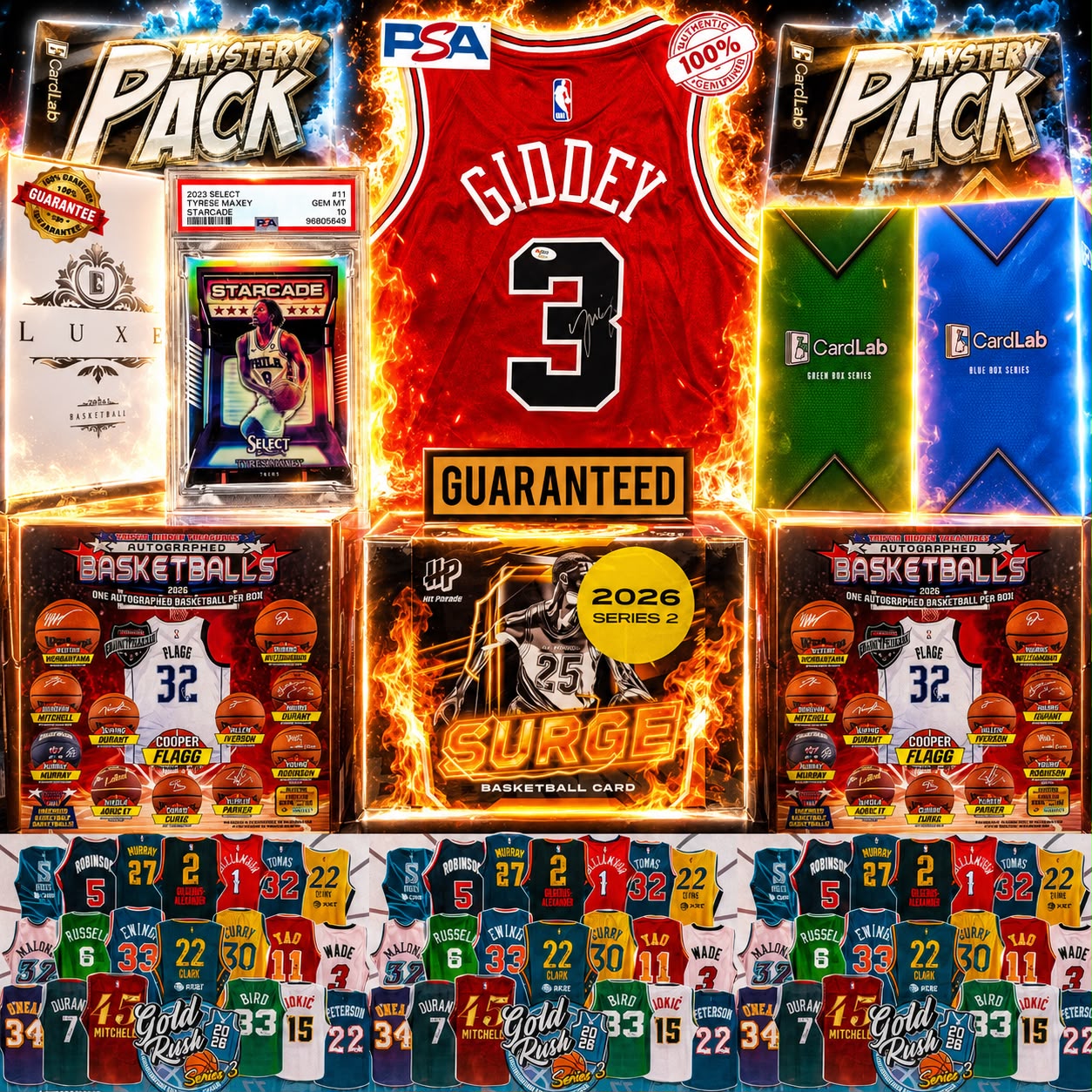 THE MERCH STARCADE!!! GUARANTEED GIDDEY BULLS NIKE AUTOGRAPHED JERSEY & MAXEY SSP!! HUGE NEW GOLD RUSH JERSEY HALF CASE & TRISTAR BALLS!! - 30 SPOT RANDOM (6989)