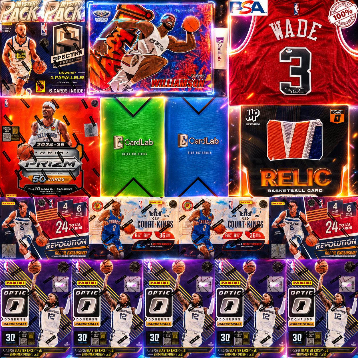 THE THREE HEADED GOAT!! DOWNTOWN, KABOOM AND BLANK SLATE CHASING FROM BLASTERS!! GUARANTEED ZION KABOOM AND BULLS WADE SIGNED JERSEY!! - 30 SPOT RANDOM (6914)
