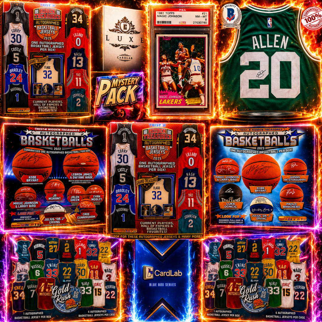 THE SHOWTIME SHOWDOWN!! GUARANTEED VINTAGE PSA 8 MAGIC JOHNSON & RAY ALLEN CELTICS JERSEY!! HUNTING MERCH HITS FROM ALL THE STARS!! - 30 SPOT RANDOM (7084)