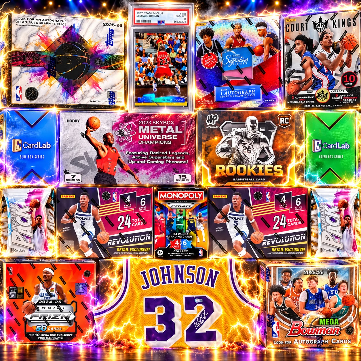 THE HALL OF FAME MAIN EVENT!! GUARANTEED 1998 MJ AND MAGIC JOHNSON SIGNED JERSEY!! BIGGEST COOP AND VJ ROOKIE AUTO CHASE!! - 30 SPOT RANDOM (7159)