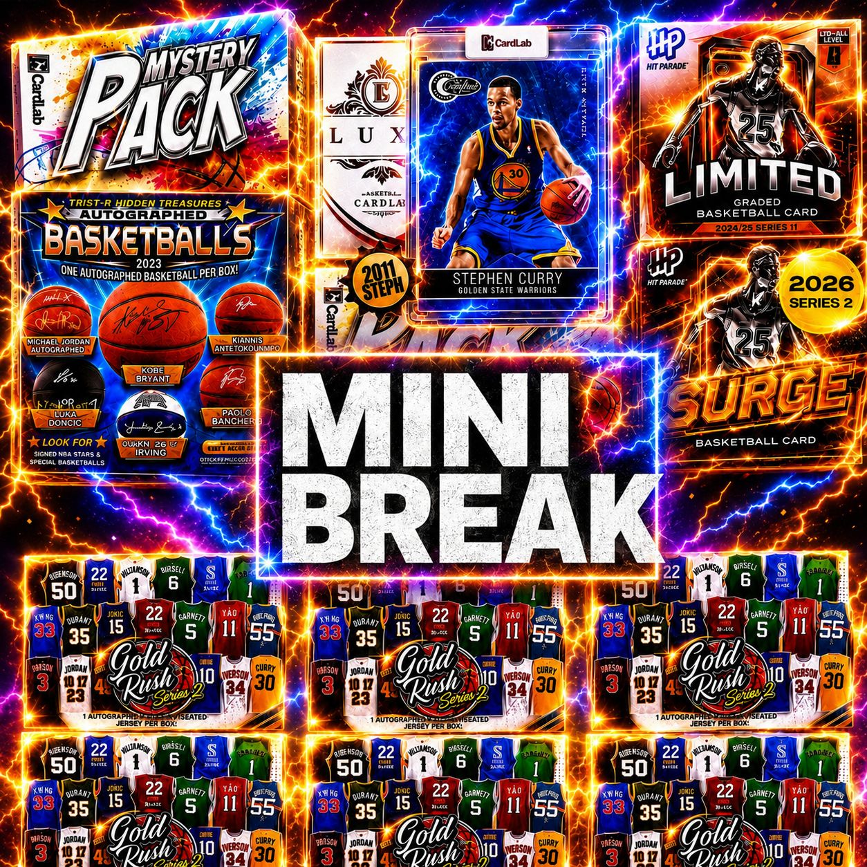 50/50 CLOSING TIME MINI!! - THE OLD SCHOOL ELECTRIC STEPH GOLD RUSH FULL CASE JERSEY CHASE!!! BREAKING TONIGHT!!! GUARANTEED 2011 STEPH CURRY & MEGA MERCH MIX!! HIT PARADE CASE HIT HUNTING!! - 30 SPOT RANDOM (6885)