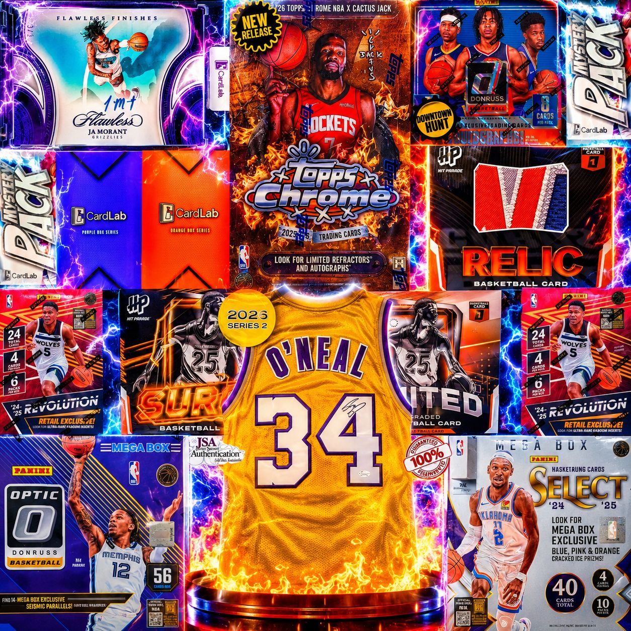 THE SUPER SHAQ!! GUARANTEED FLAWLESS JA AUTO /3!! HUGE NEW RELEASE CACTUS JACK ROOKIE FLAGG HUNT!! DONRUSS DOWNTOWN CHASING!!! - 30 SPOT RANDOM (6892)