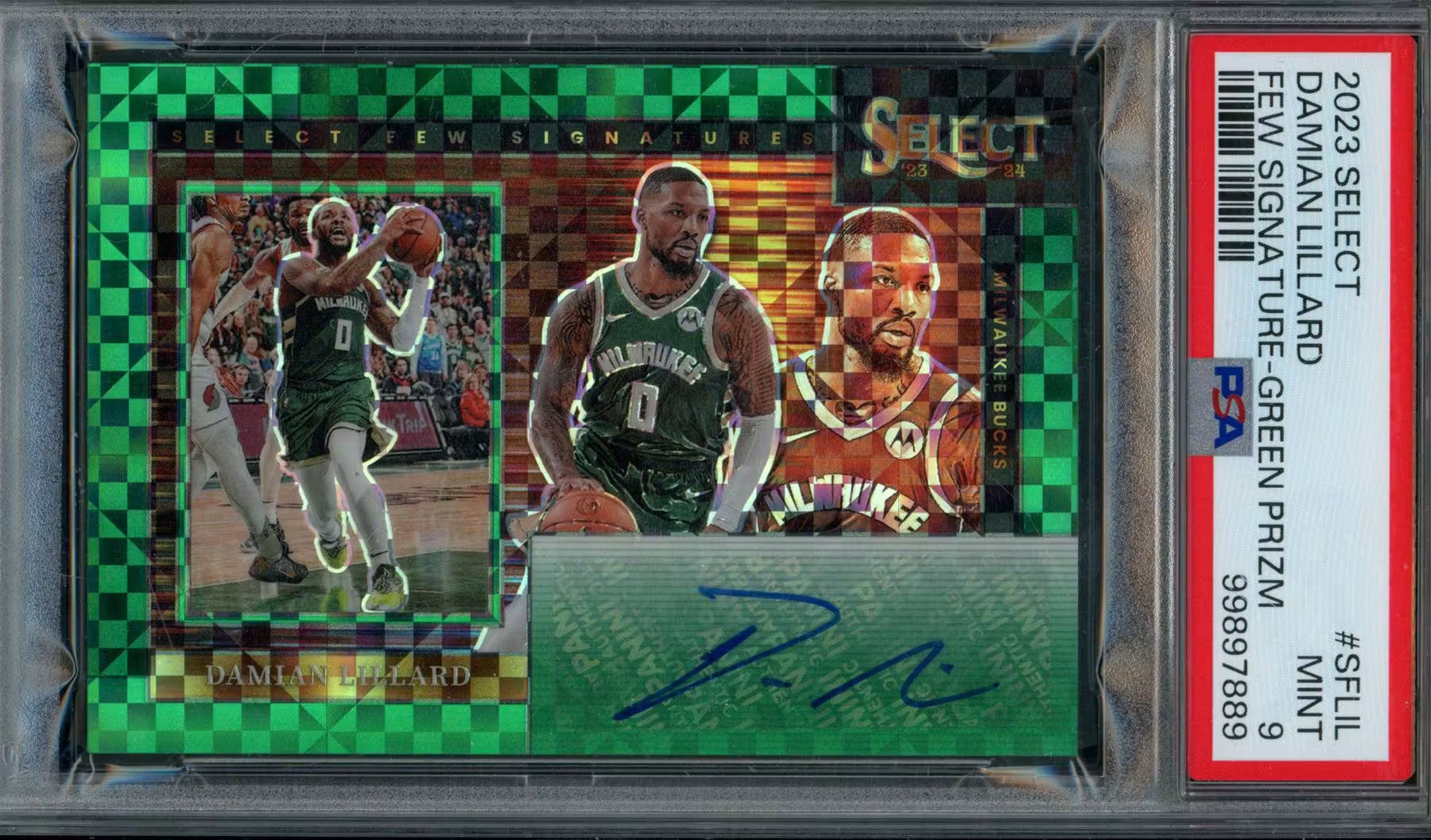 2023 Panini Select Damian Lillard Green Prizm Auto Card /5 PSA 9