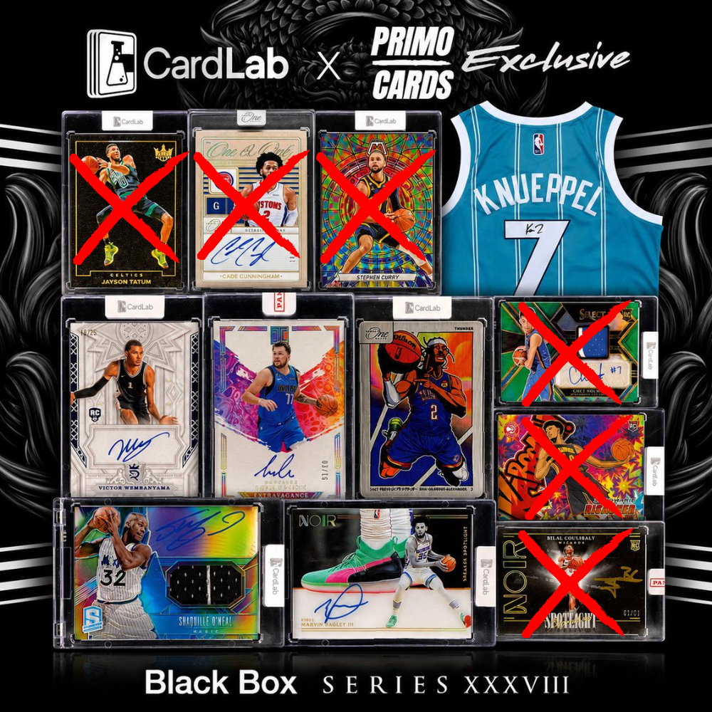 ONE TIME DISCOUNTED BOX 7 BIGGEST CARDLAB BLACK YET!! BREAKING TODAY!! HUGE LUKA & WEMBY AUTO CHASING!! SHAI, CURRY SSPS, SHAQ, KON, CHET CRAZY AUTOS GALORE!! - 10 SPOT RANDOM (6900)